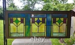 Antique Arts & Crafts/Mission Stained Leaded Glass Transom Window 44 x 19.5