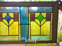 Antique Arts & Crafts/Mission Stained Leaded Glass Transom Window 44 x 19.5