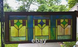 Antique Arts & Crafts/Mission Stained Leaded Glass Transom Window 44 x 19.5