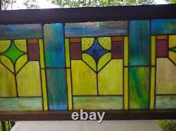 Antique Arts & Crafts/Mission Stained Leaded Glass Transom Window 44 x 19.5