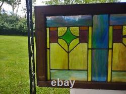 Antique Arts & Crafts/Mission Stained Leaded Glass Transom Window 44 x 19.5