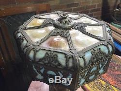Antique BENT PANEL Lamp Shade BUFFY TOP Filigree Stained Leaded Glass Lamp