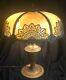 Antique Bent Slag Caramel Stained Glass Panel Overlay Table Lamp Miller B&H or