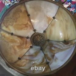 Antique Bent Slag Caramel Stained Glass Panel Overlay Table Lamp Miller B&H or