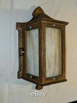 Antique Cast Iron Porch Lantern Outdoor Wall Light with Stained Glass Panels