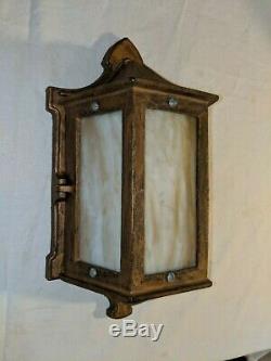 Antique Cast Iron Porch Lantern Outdoor Wall Light with Stained Glass Panels