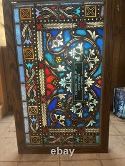Antique Church Stained Glass Memorial Window Panel Painted Gothic 28x47