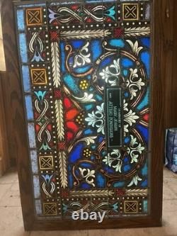 Antique Church Stained Glass Memorial Window Panel Painted Gothic 28x47