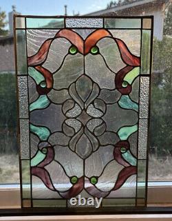 Antique Colored Leaded Stained Glass Window Panel Art Deco Style 16 X 11