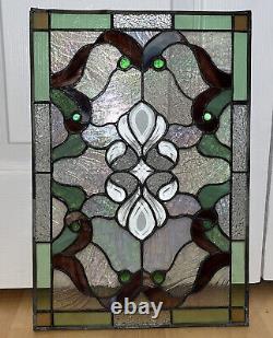 Antique Colored Leaded Stained Glass Window Panel Art Deco Style 16 X 11