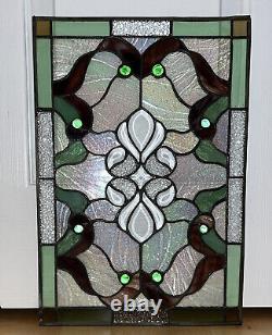 Antique Colored Leaded Stained Glass Window Panel Art Deco Style 16 X 11