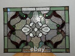 Antique Colored Leaded Stained Glass Window Panel Art Deco Style 16 X 11