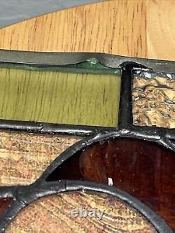 Antique Colored Leaded Stained Glass Window Panel Art Deco Style 16 X 11