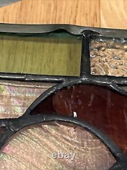 Antique Colored Leaded Stained Glass Window Panel Art Deco Style 16 X 11