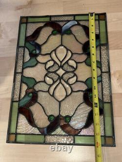 Antique Colored Leaded Stained Glass Window Panel Art Deco Style 16 X 11