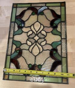 Antique Colored Leaded Stained Glass Window Panel Art Deco Style 16 X 11