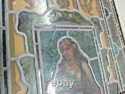 Antique Decorative Hand Painted Lady Stained Glass Panel