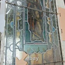 Antique Decorative Hand Painted Lady Stained Glass Panel