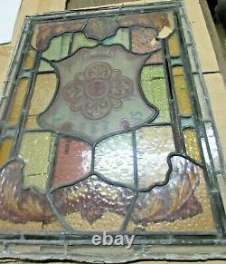 Antique Decorative Stained Glass Panel Shield A