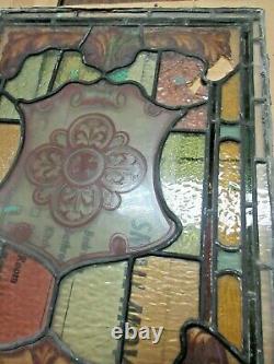 Antique Decorative Stained Glass Panel Shield A