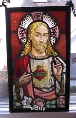 Antique Early Stained Glass Window Panel European Church of Jesus