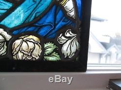 Antique Early Stained Glass Window Panel European Church of Mary