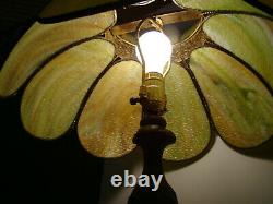 Antique Eight Panel Slag Glass Stained Glass lamp 17 1/4 inches