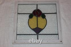 Antique English Leaded Stained Glass Window Panel Rose Obscure Red Yellow Green
