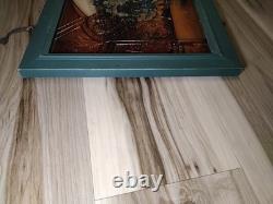 Antique FRAMED HANGING STAIN GLASS PANEL Fruit Basket 20.5L 13 5/8W USED