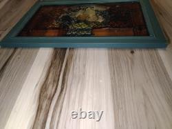 Antique FRAMED HANGING STAIN GLASS PANEL Fruit Basket 20.5L 13 5/8W USED