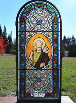 Antique French Stained Glass Panel withLeaded Glass Joseph Religious