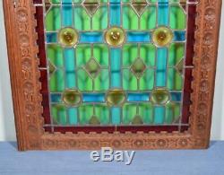 Antique French Stained/Leaded Glass Panel with Wood Frame Salvage