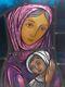 Antique French religious stained glass Madonna Child window panel