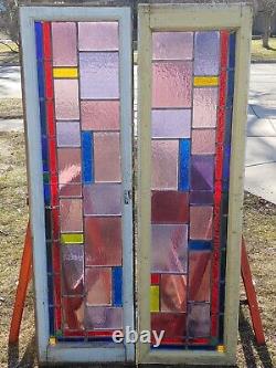 Antique Gothic Stained Glass Large Church Window 4 Panel 3' x 8