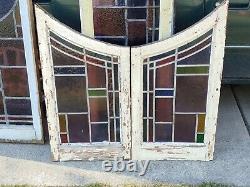Antique Gothic Stained Glass Large Church Window 4 Panel 3' x 8