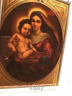Antique Gothic Victorian Church Stained Glass Window Panel Madonna & Child 12x17
