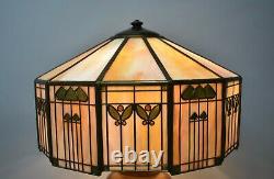 Antique Handel Arts & Crafts Slag Glass Panel Table Lamp Shade Signed