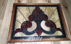 Antique Hanging Framed Art Deco Lead Stained Glass Panel 19 3/4 W 15 5/8 L