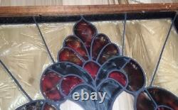 Antique Hanging Framed Art Deco Lead Stained Glass Panel 19 3/4 W 15 5/8 L
