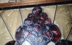 Antique Hanging Framed Art Deco Lead Stained Glass Panel 19 3/4 W 15 5/8 L