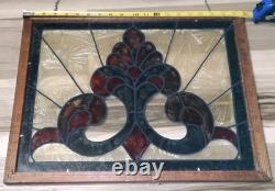 Antique Hanging Framed Art Deco Lead Stained Glass Panel 19 3/4 W 15 5/8 L