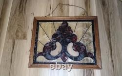 Antique Hanging Framed Art Deco Lead Stained Glass Panel 19 3/4 W 15 5/8 L