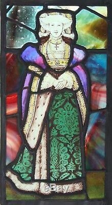 Antique LEADED STAINED GLASS Panel Anne of Cleves We Ship Worldwide