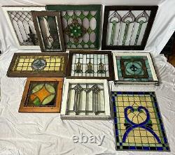 Antique Leaded Clear & Stained Glass Window 29.25x24.5 Torch Flame Privacy