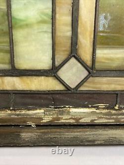 Antique Leaded Slag Stained Glass Window Wood Frame Arched 37x21.25 Transom
