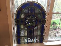 Antique Leaded Stained Glass Window Panel 1930s Staten Island Parish 27 x 40
