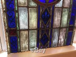 Antique Leaded Stained Glass Window Panel 1930s Staten Island Parish 27 x 40