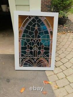 Antique Leaded Stained Glass Window Panel 32 x 45