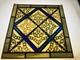 Antique Leaded Stained Glass Window Panel Blue Amber and Green