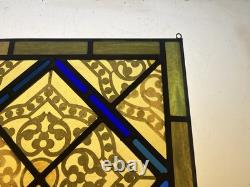 Antique Leaded Stained Glass Window Panel Blue Amber and Green
